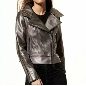 NWT Mackage x Aritzia Kenya Metallic Leather Moto Jacket XS Pewter